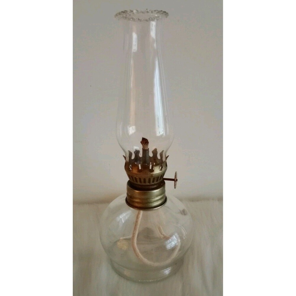 Vintage Miniature Lamplight Farms Hurricane Chamber Oil Lamp Clear 8" Italy